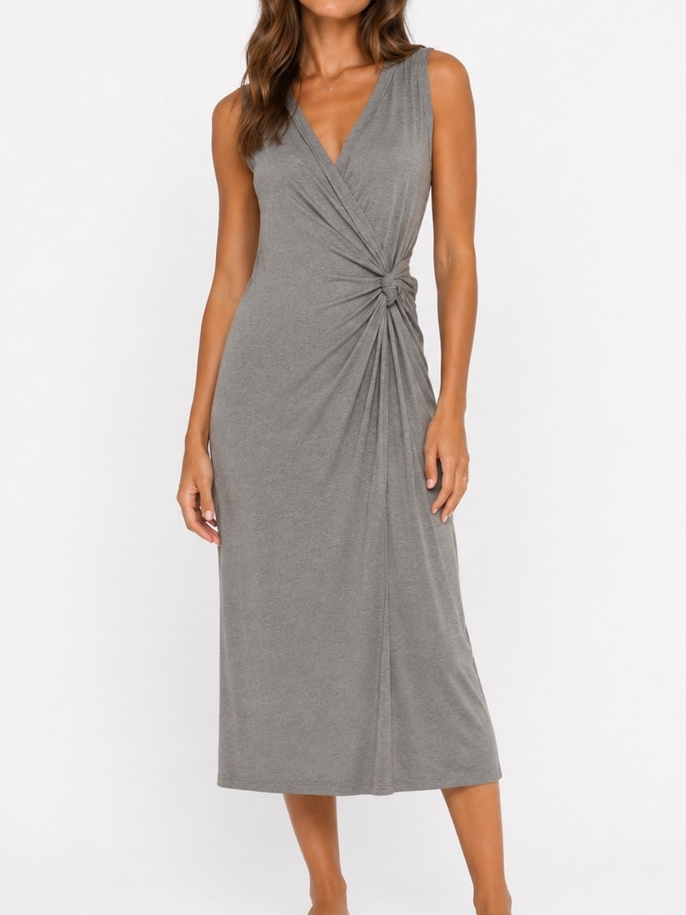 H&M Gray Sleeveless Twist-Knot Midi Dress